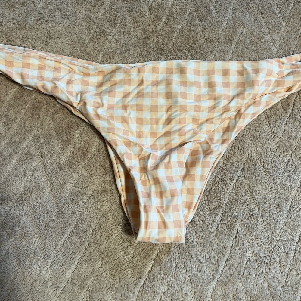 Kittenish Peach and White Gingham Bikini Bottom